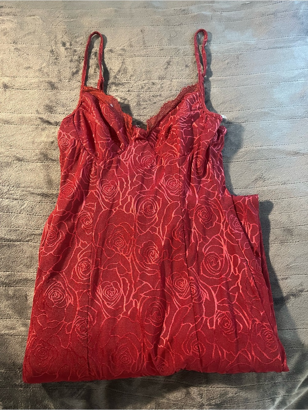 Fashion Nova Red Rose Lace Slip Dress